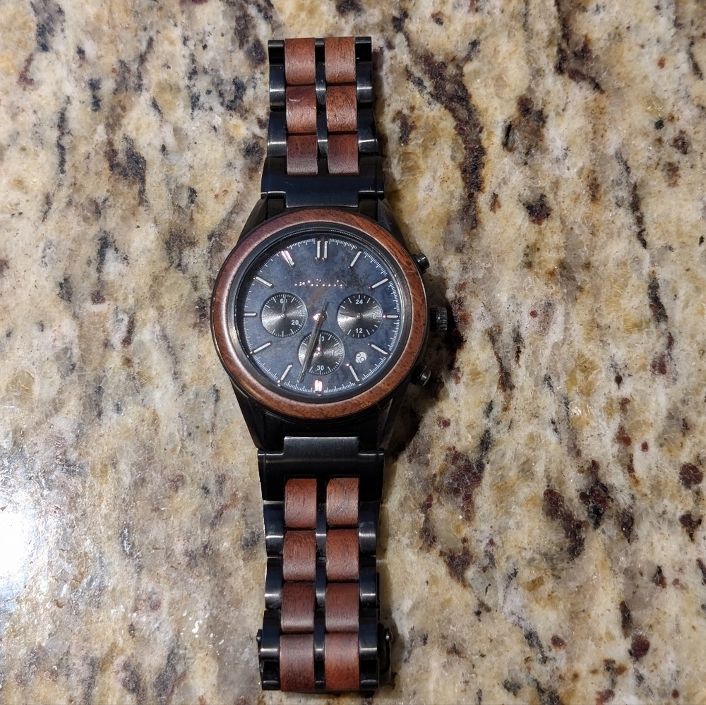 Wood and Black Men's Chronograph Watch - Brown/Black